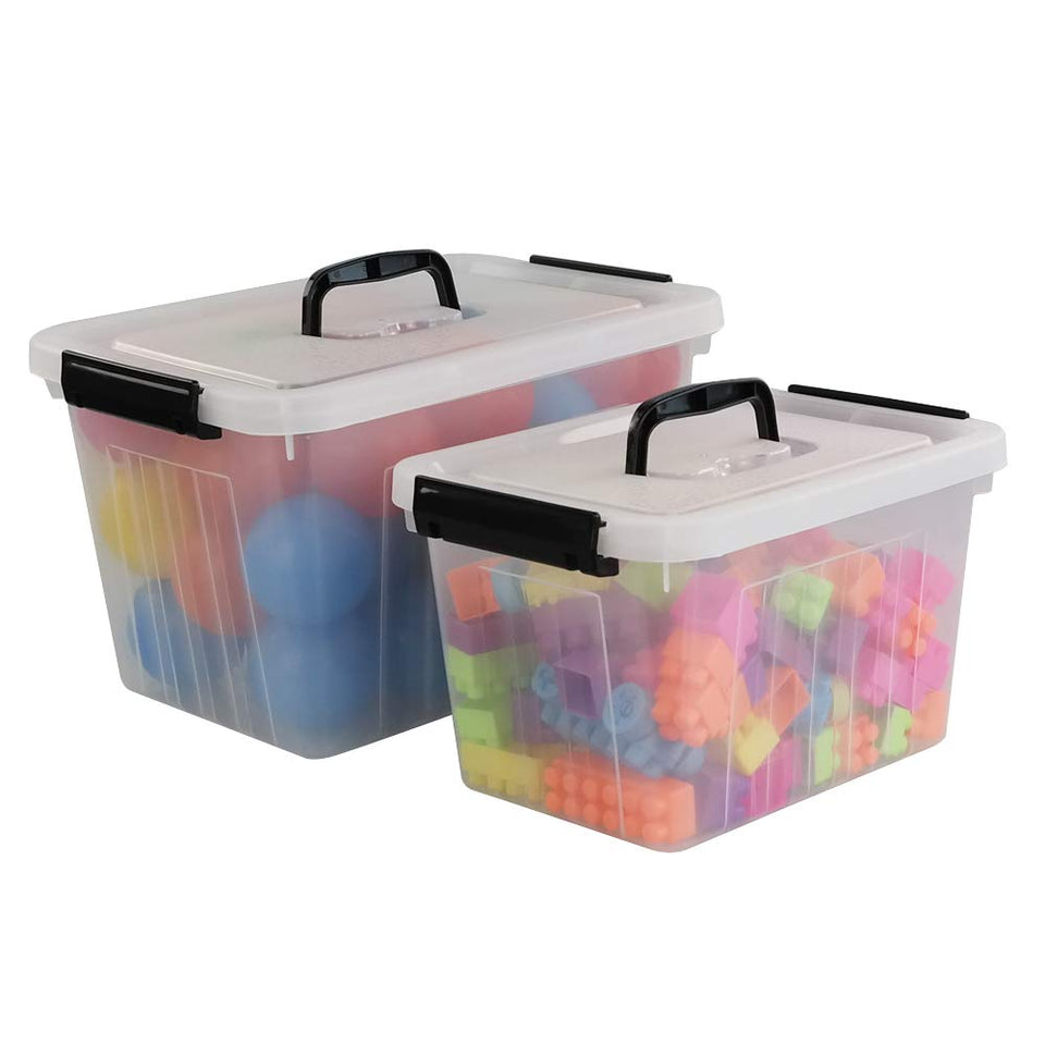 Obstnny 12 qt storage bin with clear lid shows contents for quick organization.