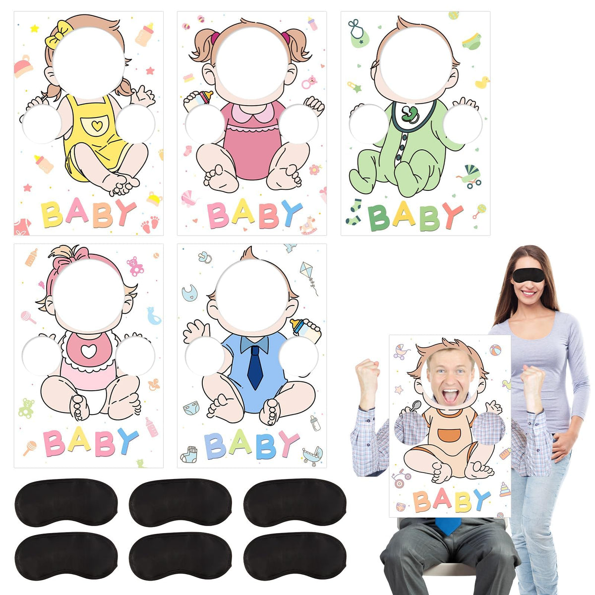 OBUSATT feed me game boards six-pack for engaging baby shower play.
