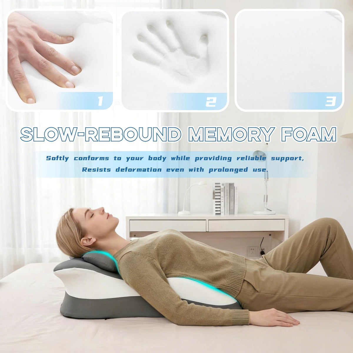 obvade reading pillow used as leg support to promote circulation and comfort