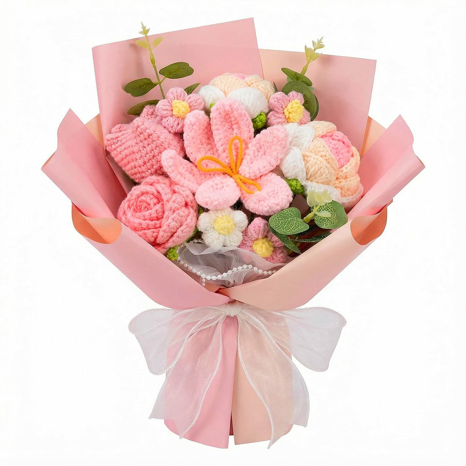 OceSylower crochet flowers bouquet with roses and tulips for an elegant gift