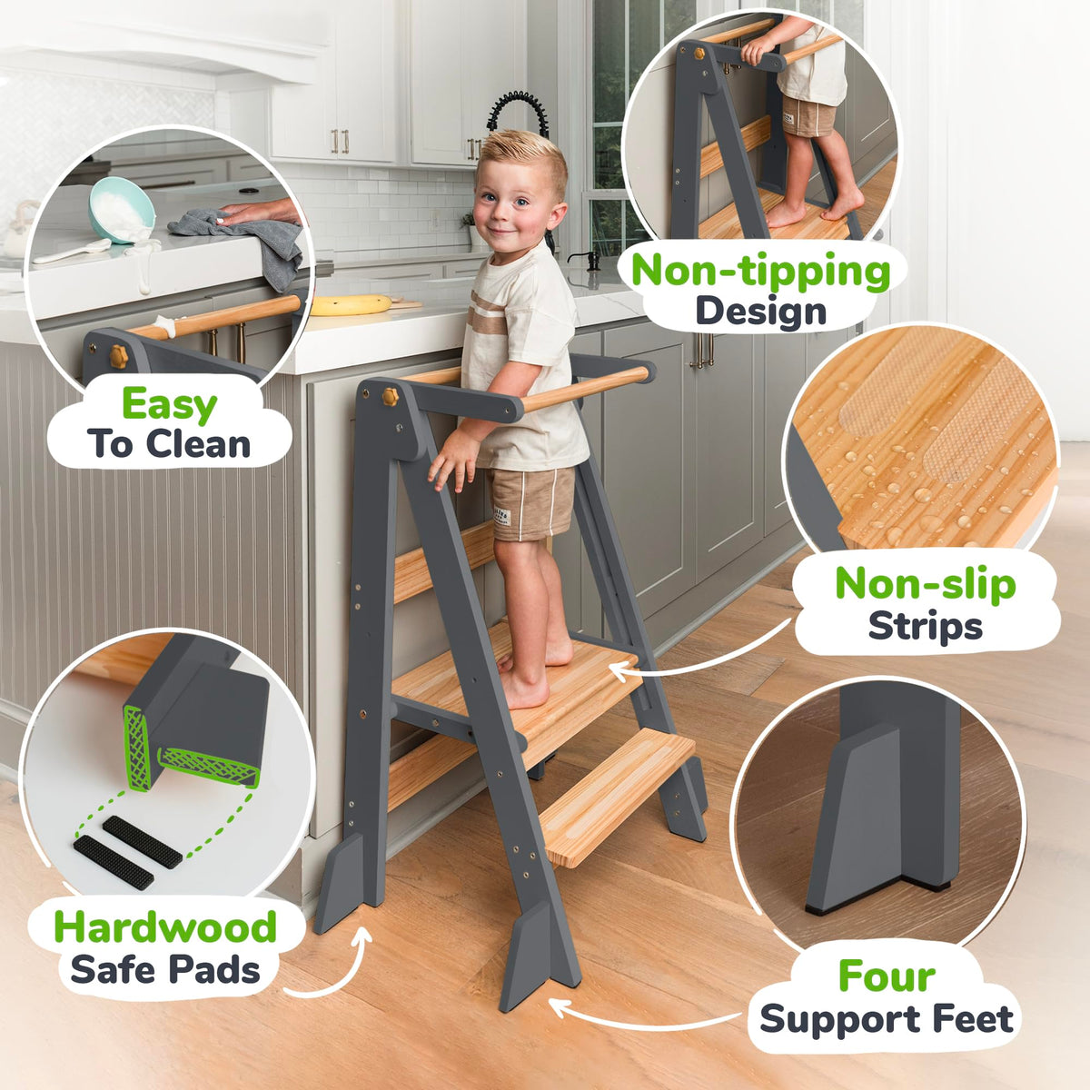 OCODILE two height levels toddler tower helps kids reach counters safely