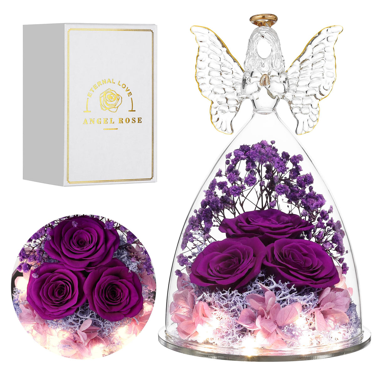OCosy large angel rose gift with preserved real rose inside.