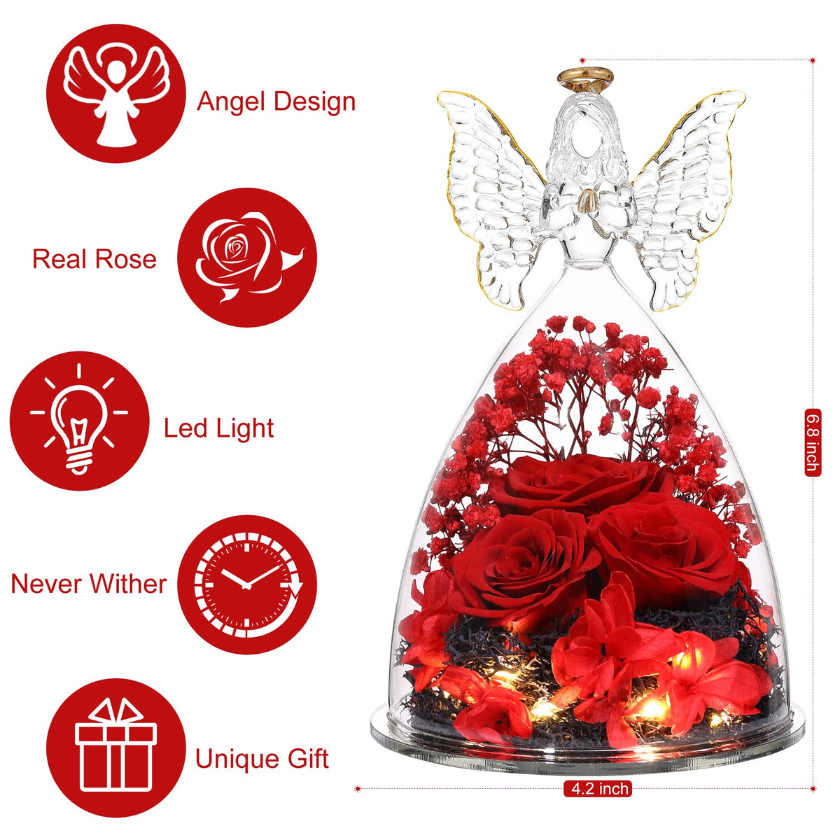 Ocosy large angel display featuring an 11 cm rose.