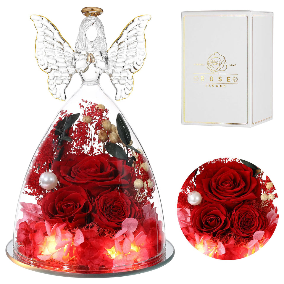 Ocosy Mothers Day rose angel figurine glows softly for romantic ambiance