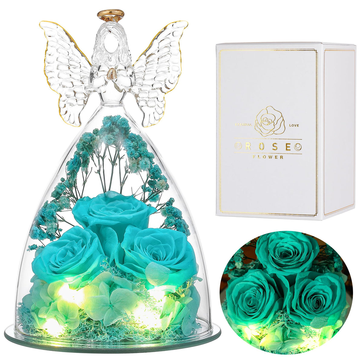 Ocosy Mother's Day rose gift with large angel figurine, a lasting keepsake