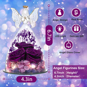 OCosy preserved real rose inside angel figurine for lasting keepsake.