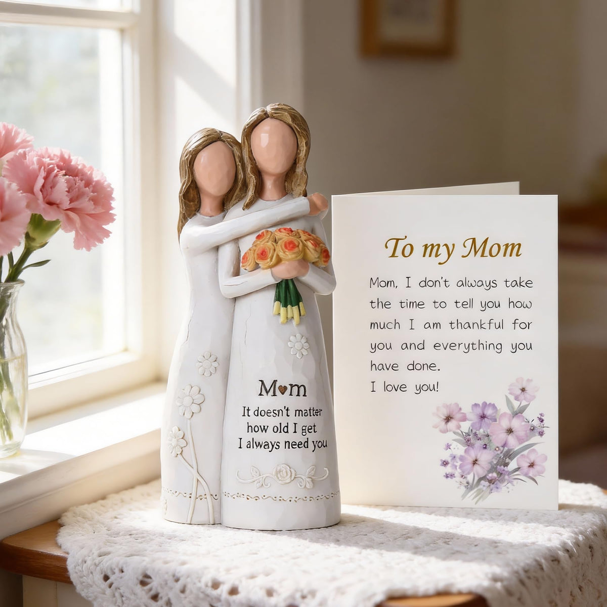 Ocosy resin craftsmanship mom-daughter statue, detailed textures and durable finish