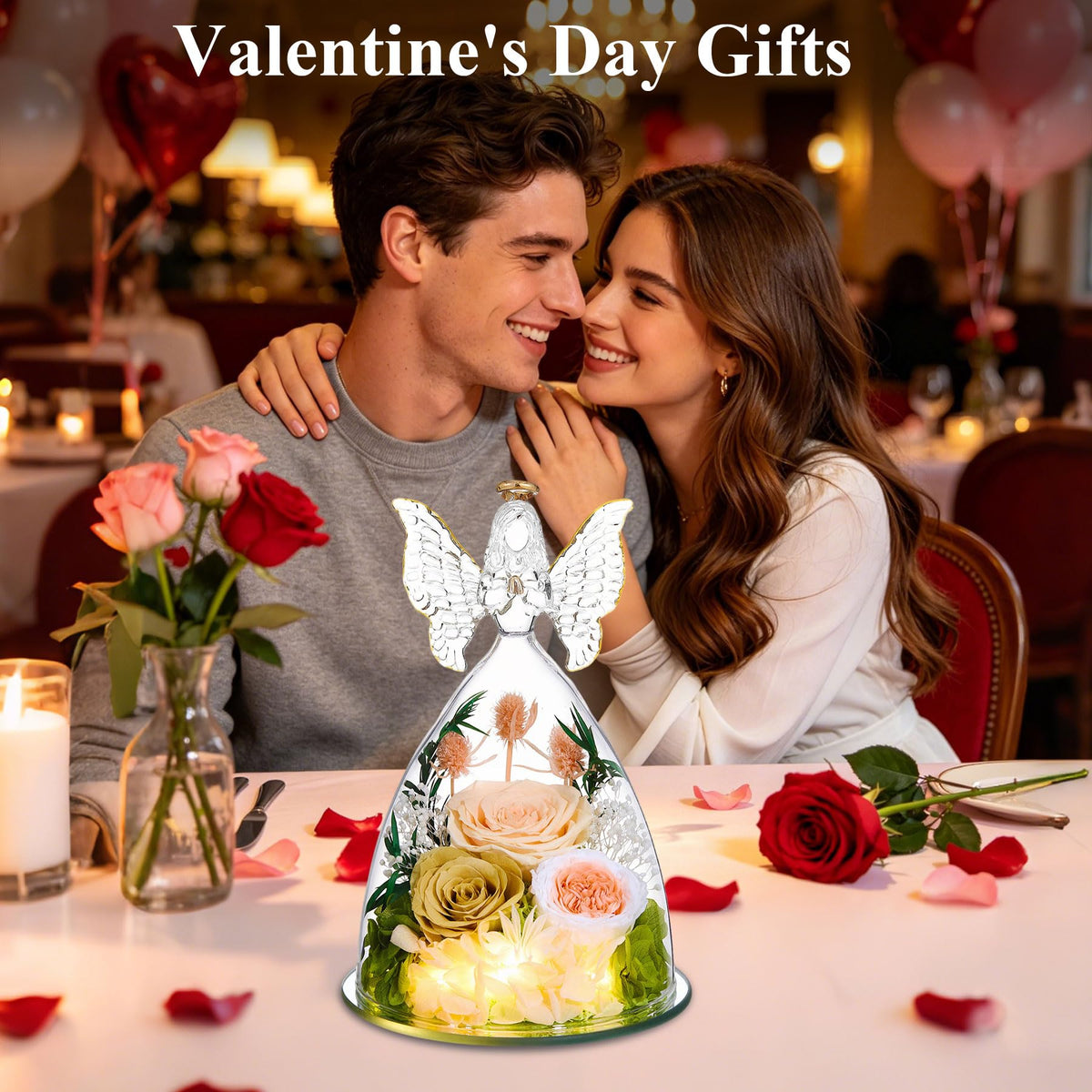 Ocosy rose in angel figurine box makes a thoughtful present