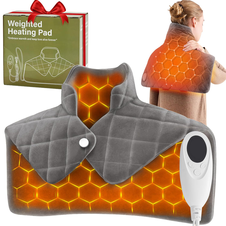OCTROT weighted heating pad on shoulders and neck delivers targeted warmth and comfort