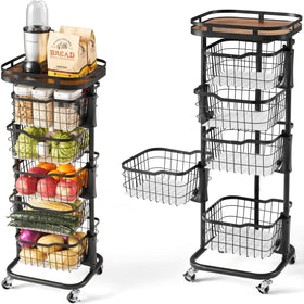 Ocyfym 5-tier rotating baskets keep fruits organized for quick kitchen access.
