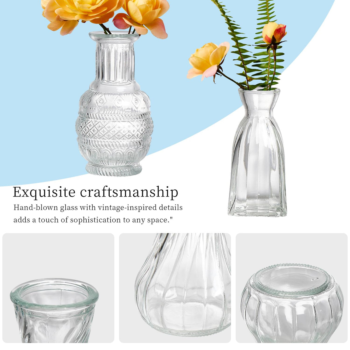 ODBCYWM vintage-style bud vases arranged as wedding centerpieces