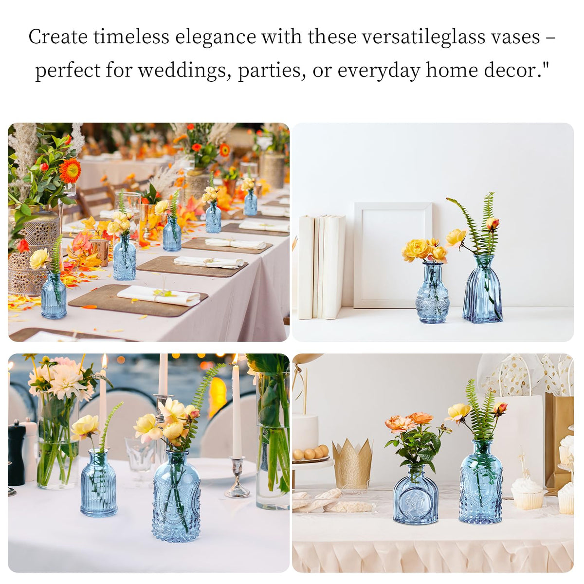 ODBCYWM crystal mini vases in blue showcase deep color for wedding decor.