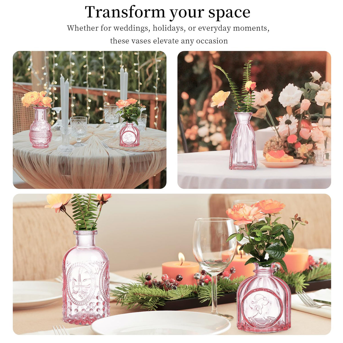 ODBCYWM crystal pink mini vase – versatile for weddings, home décor, and festive displays.