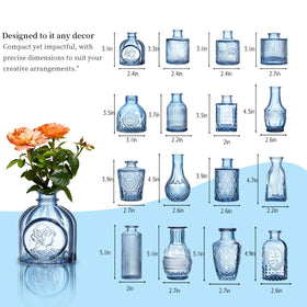 ODBCYWM crystal-clear finish highlights blooms in blue bud vases.