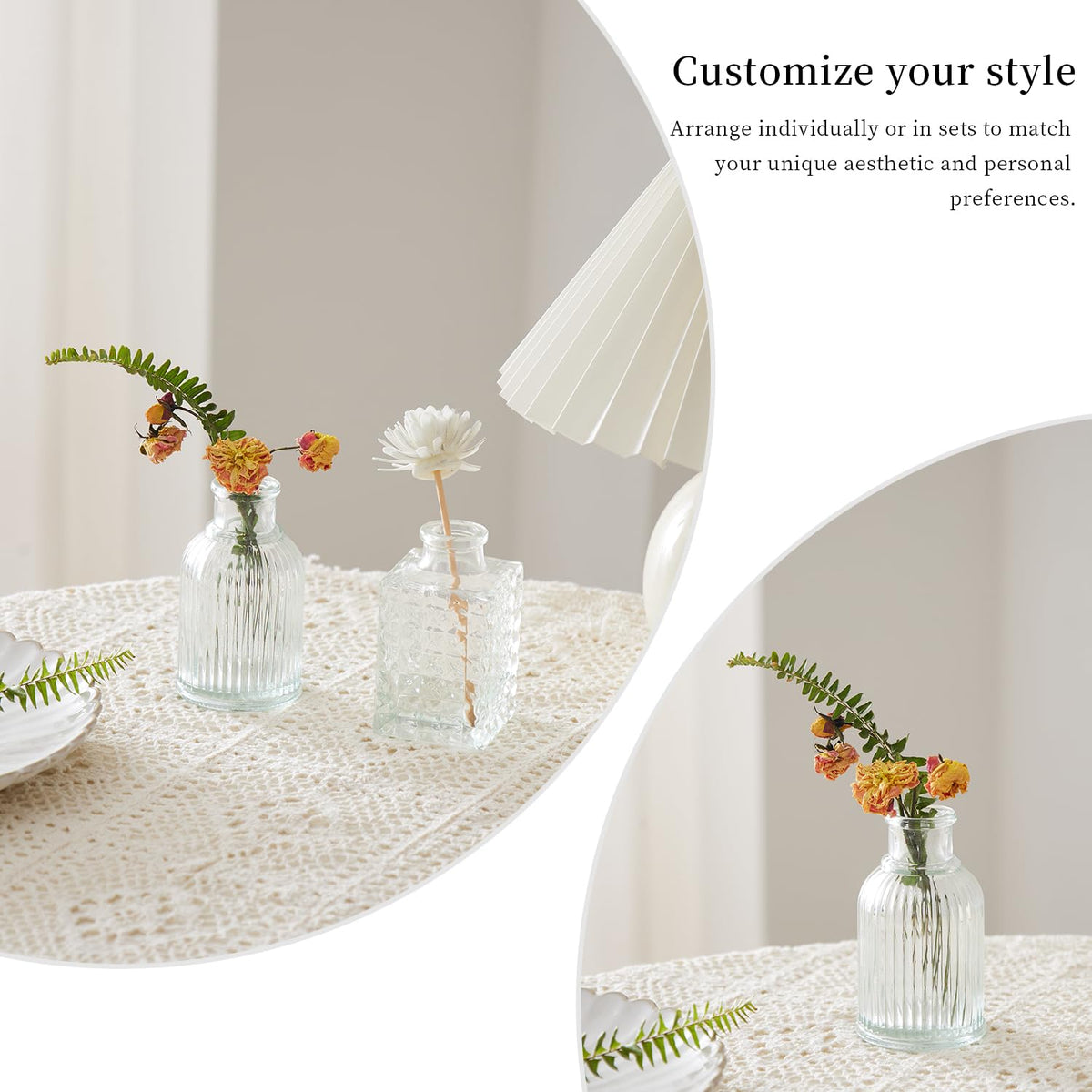 ODBCYWM glass bud vases used in home decor and floral setups