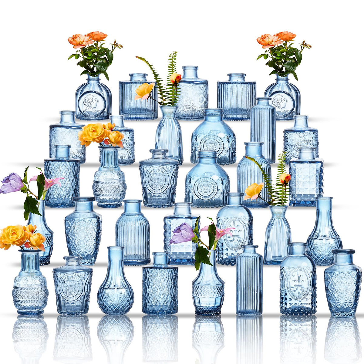 ODBCYWM blue glass bud vases in assorted vintage shapes for elegant centerpieces.