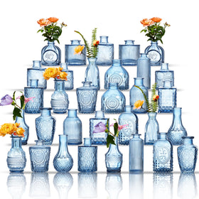 ODBCYWM blue glass bud vases in assorted vintage shapes for elegant centerpieces.