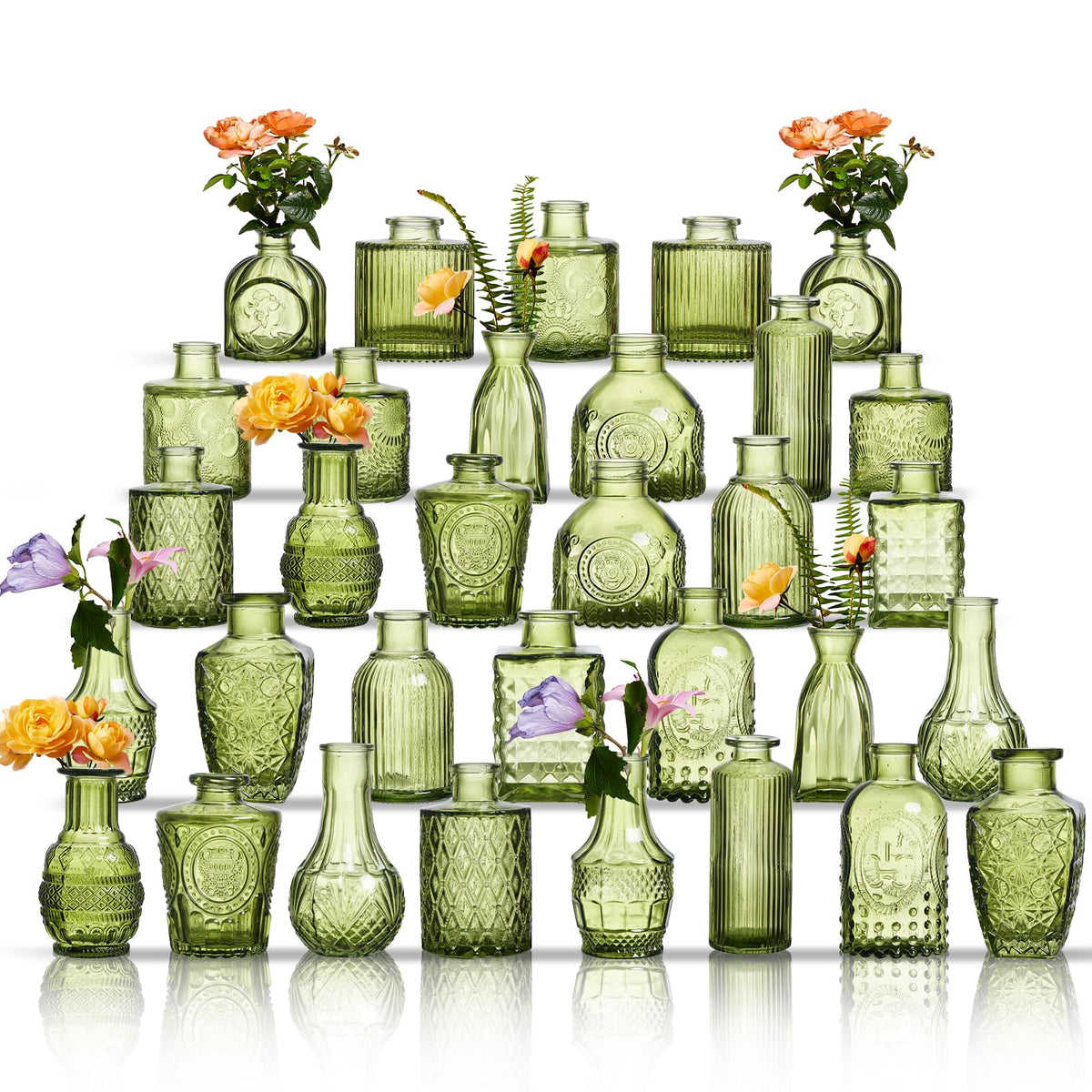 ODBCYWM green glass bud vases in assorted shapes for elegant table displays