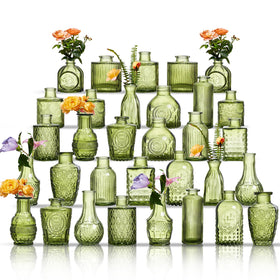 ODBCYWM green glass bud vases in assorted shapes for elegant table displays