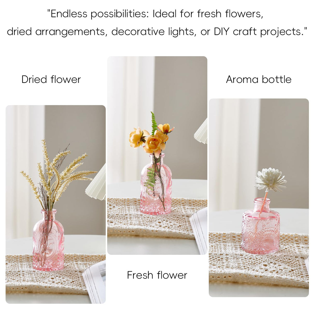 ODBCYWM pink bud vases for tabletop styling and eye-catching floral moments.