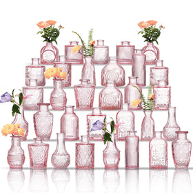 ODBCYWM pink glass bud vase collection for elegant centerpieces and floral accents at events.