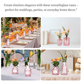 ODBCYWM pink glass bud vase collection – ideal for small bouquets and table décor.