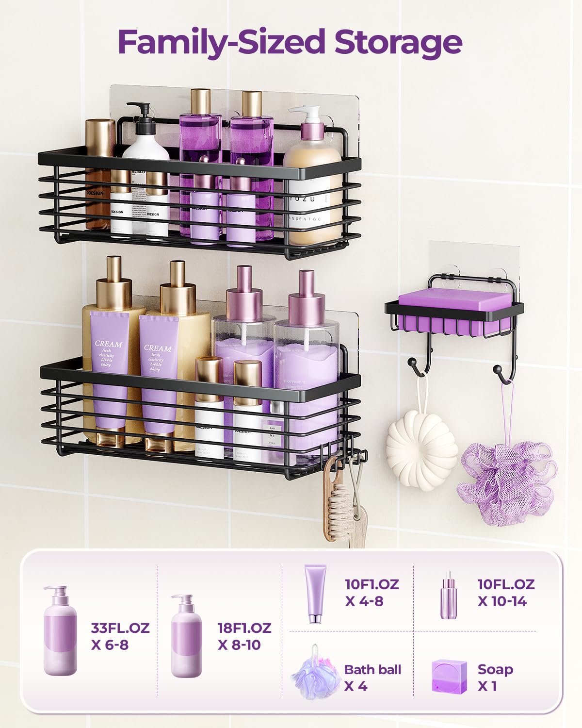 ODesign adhesive mount kit offers strong support for shower essentials.