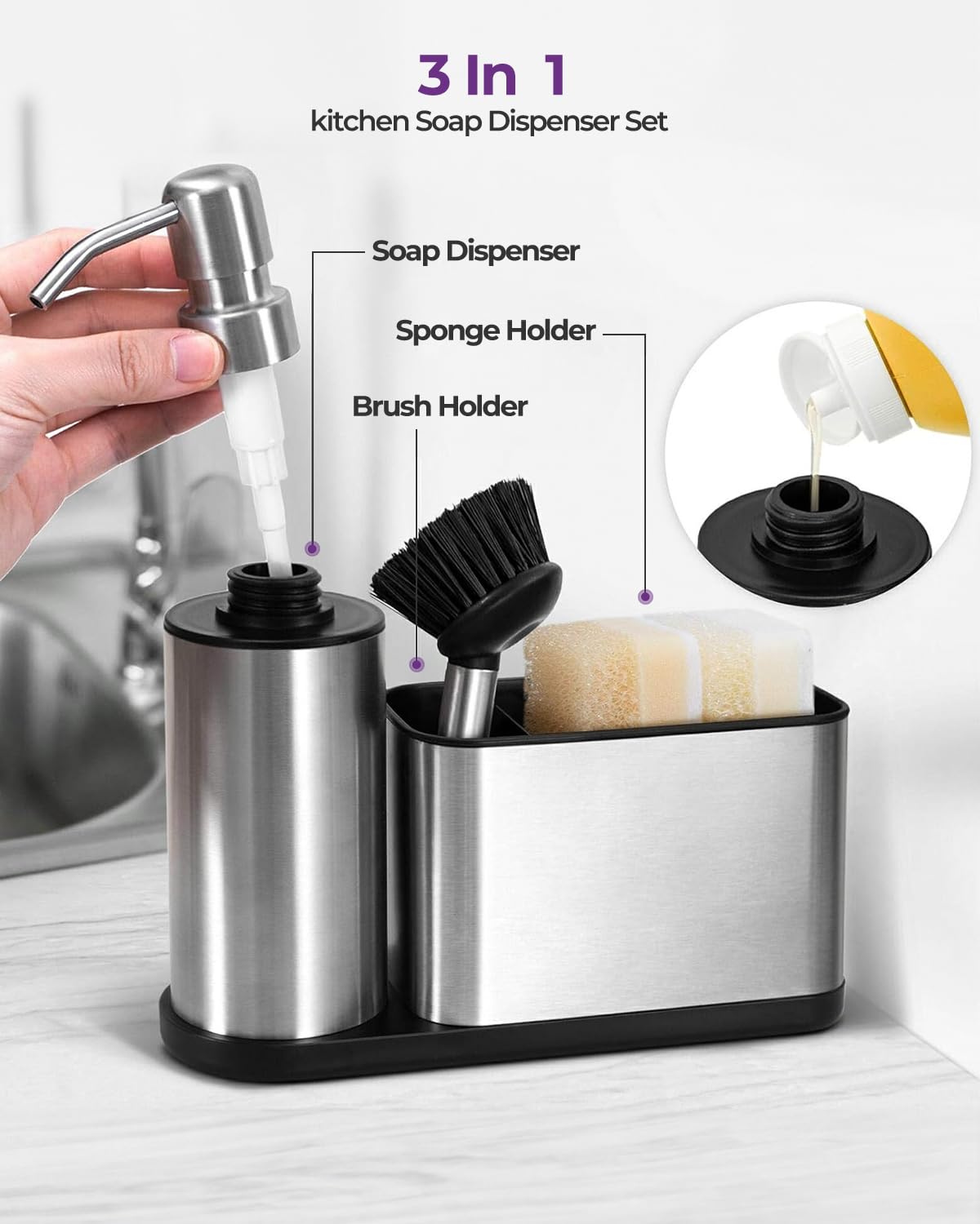 ODesign dish brush holder with brush for easy access.