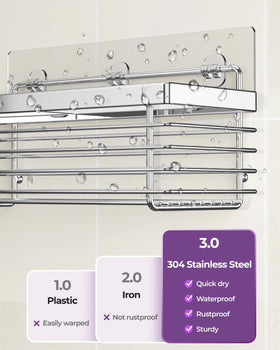 ODesign SUS304 stainless steel shower shelf resists rust in humid bathrooms.