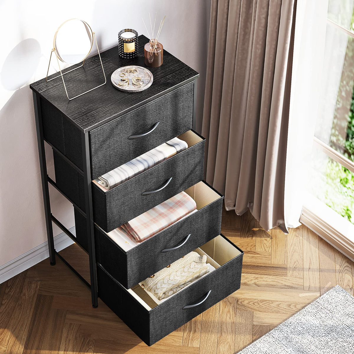 ODK dresser 4 drawers side view highlights organized storage for daily essentials.
