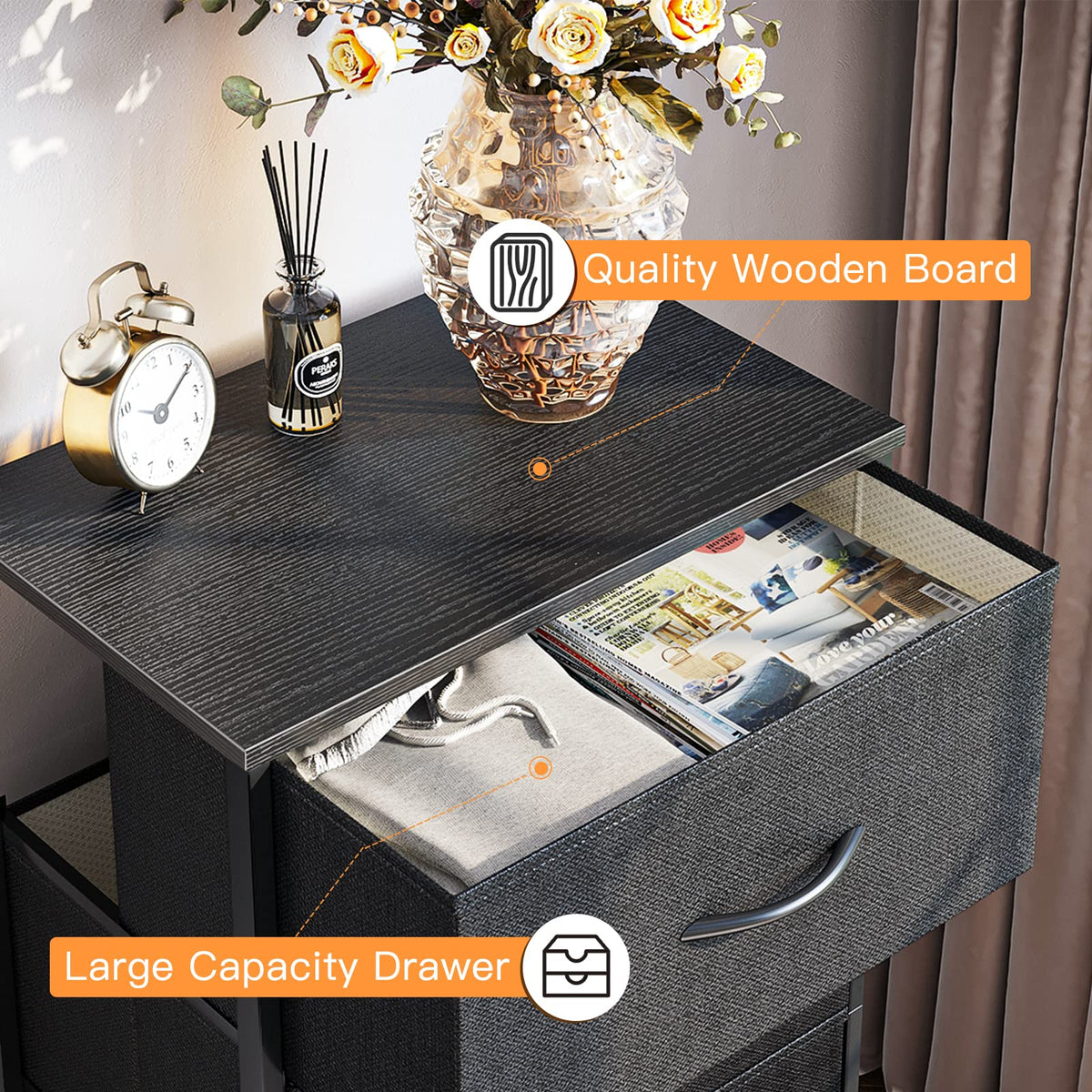 ODK dresser sturdy steel frame emphasizes durability and steadiness in busy bedrooms.