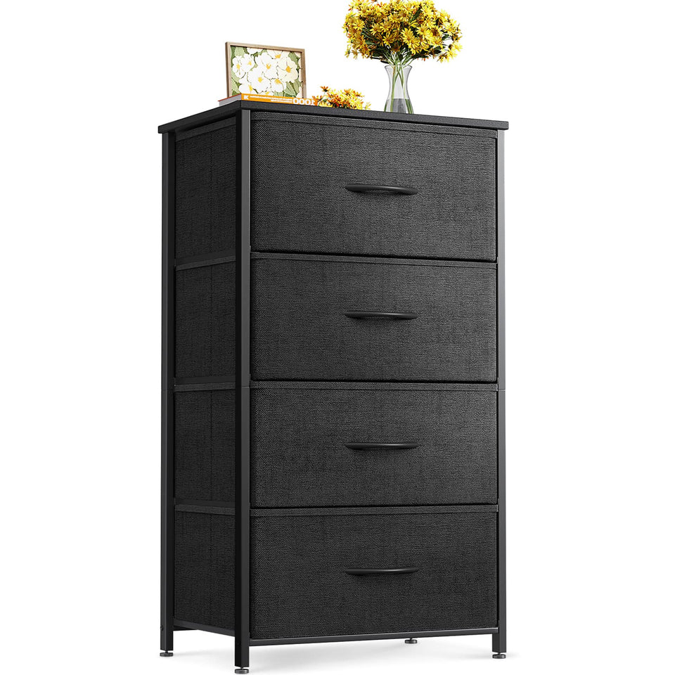 ODK dresser with wood top and black finish, front view shows compact, space-saving design ideal for small bedrooms.