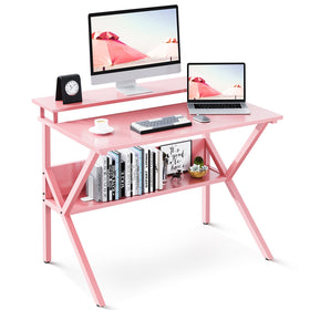 ODK small desk pink compact design, angled view for small spaces