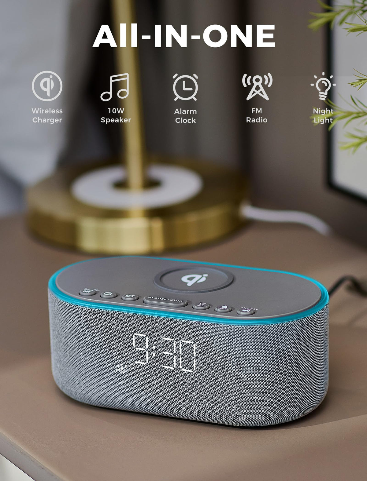 Odokee 10W stereo Bluetooth speaker detail delivering clear bedside sound.
