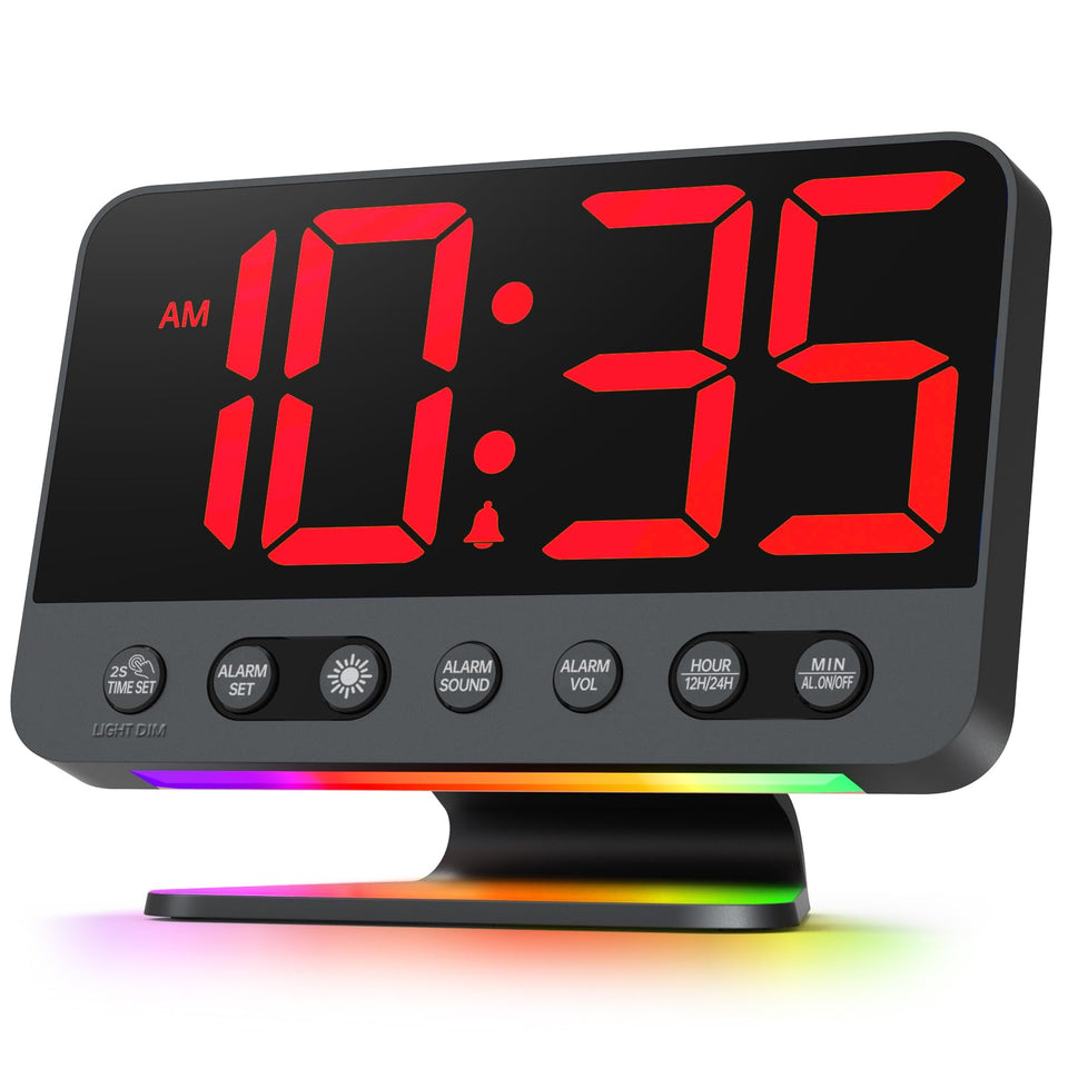 Odokee digital alarm clock con acabado rojo y números grandes para lectura desde la habitación
