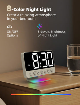 Odokee bedside clock with USB port to charge devices at night.