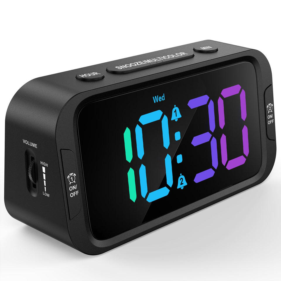 Odokee digital dual alarm clock with dimmable bedside display for peaceful nights.