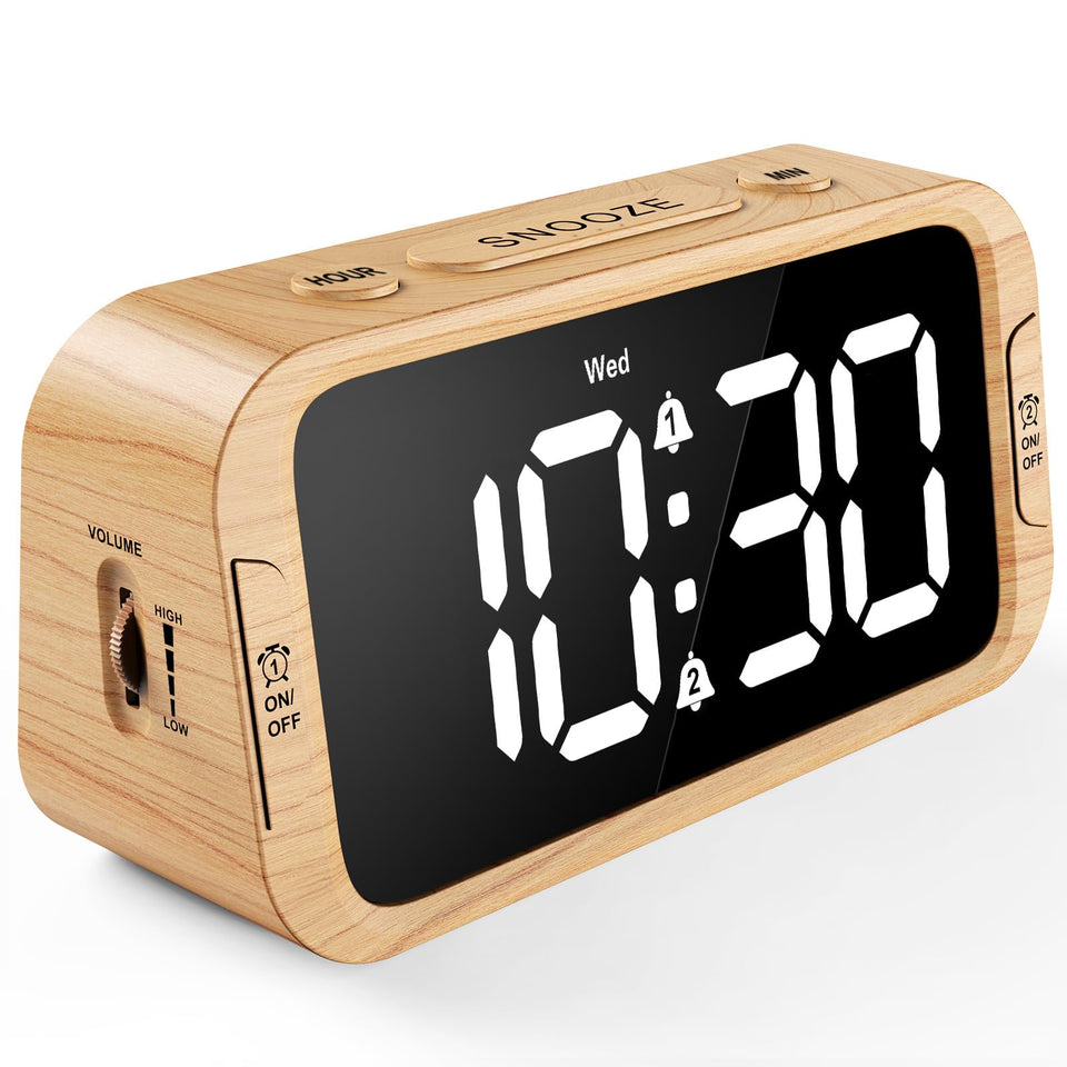 Odokee digital dual alarm clock front view with clear bedside time