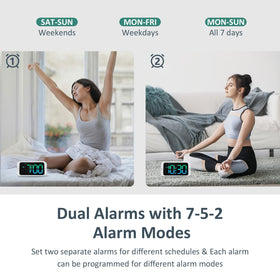 Odokee dual alarm setup illustrating weekday/weekend modes for flexible routines