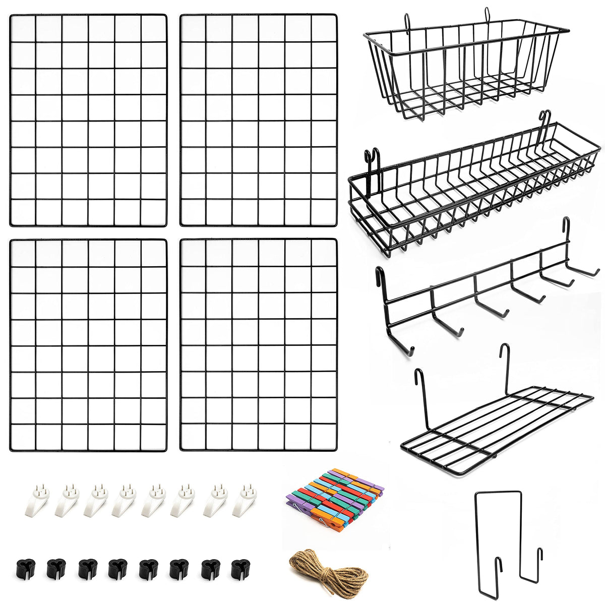 Odoxia grid wall panel setup for flexible home and office organization