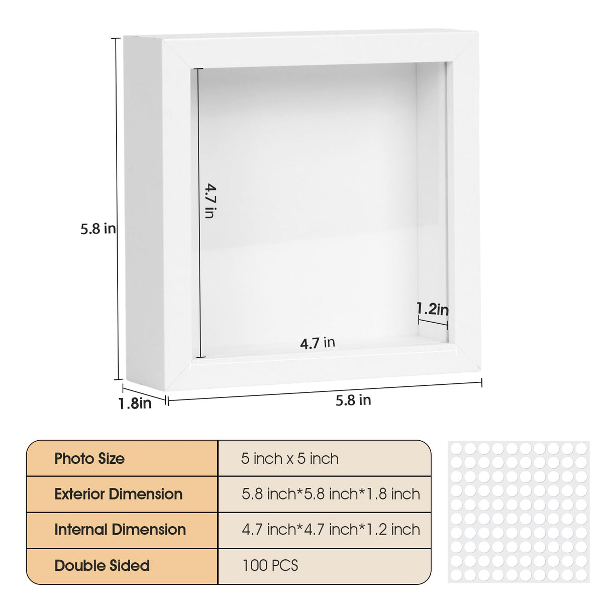 ODPF ShadowBox 6-pack white 5x5 frame offers 2.9 cm depth for 3D keepsakes.