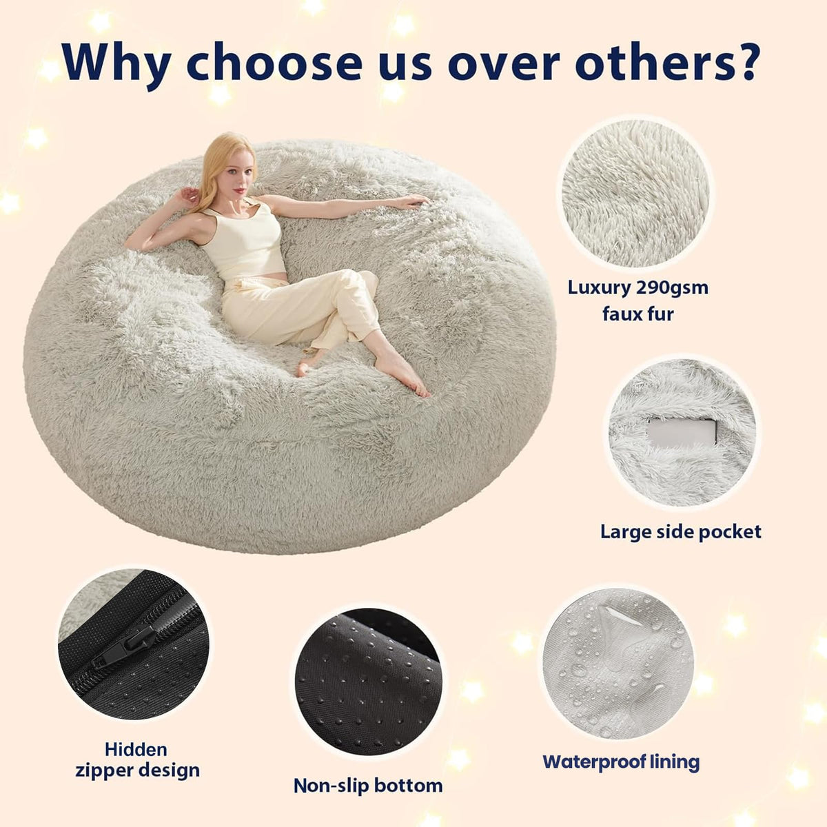 ODreamyDogs bean bag cover with non-slip base keeps the chair in place
