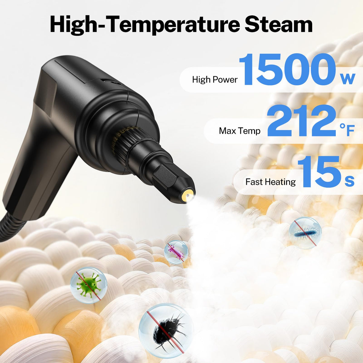 ODSD steam cleaner 3-level control shown on the handle for versatile cleaning