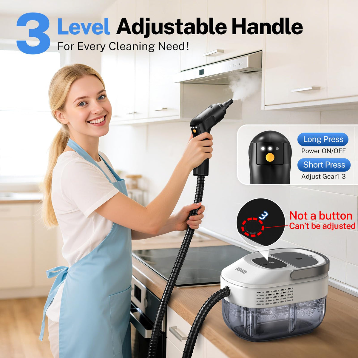 ODSD steam cleaner heat-up in 15 seconds for fast start