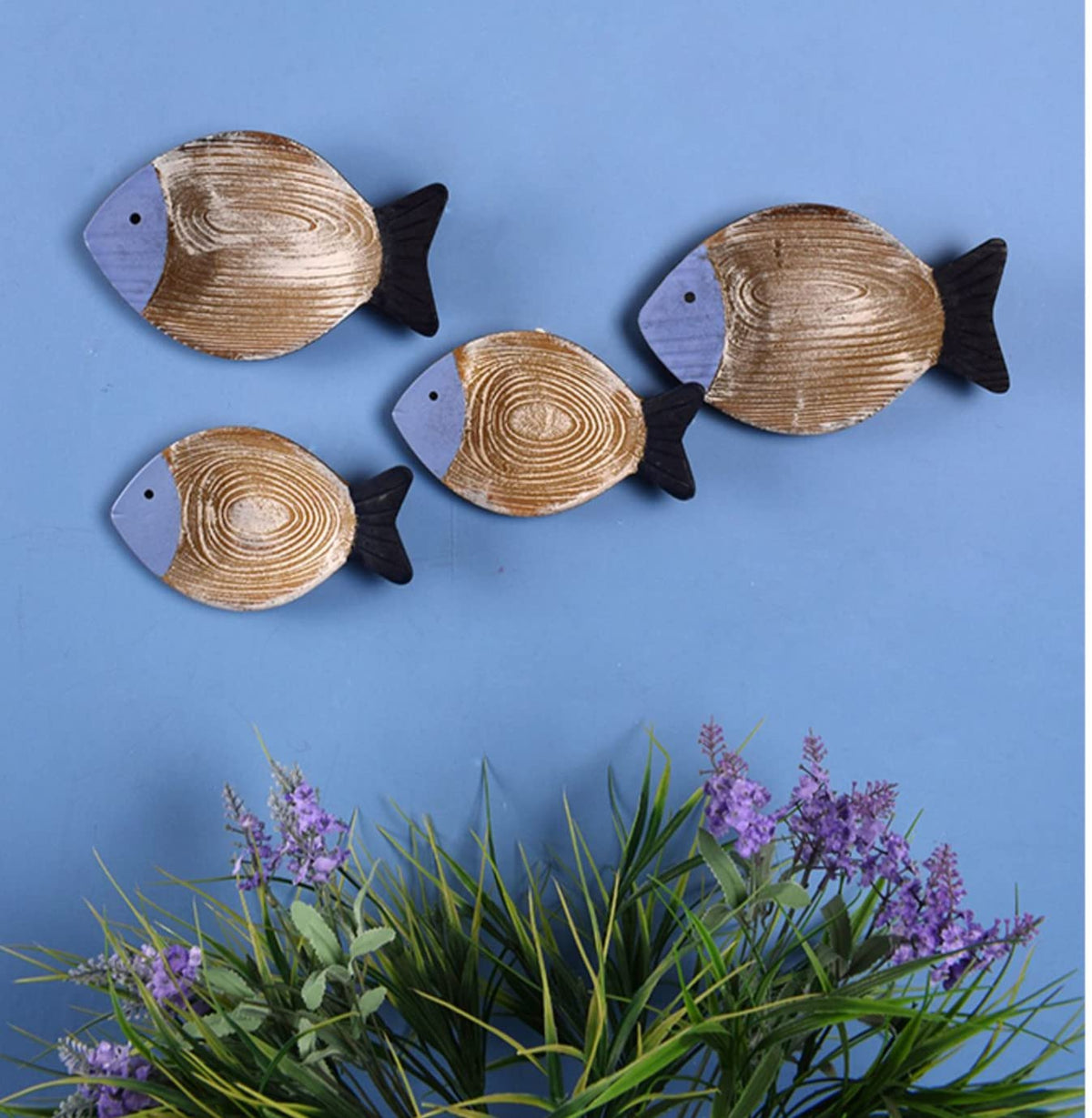 OECECR small wood fish wall decor with distressed finish.