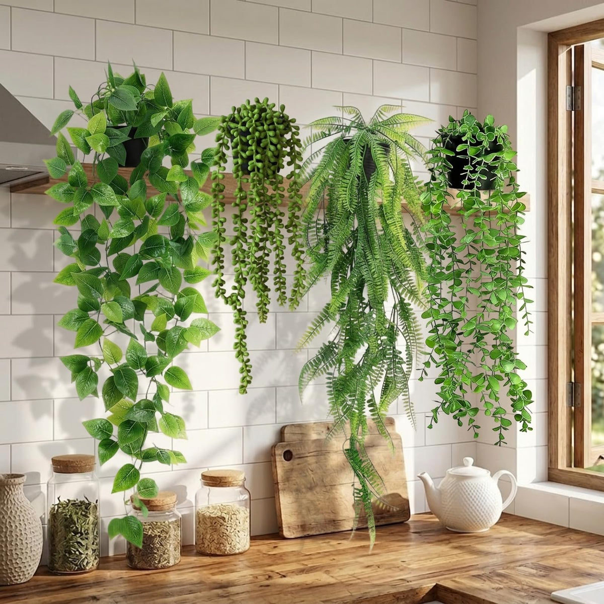EOECL eucalyptus hanging plant with lifelike leaves for shelf styling