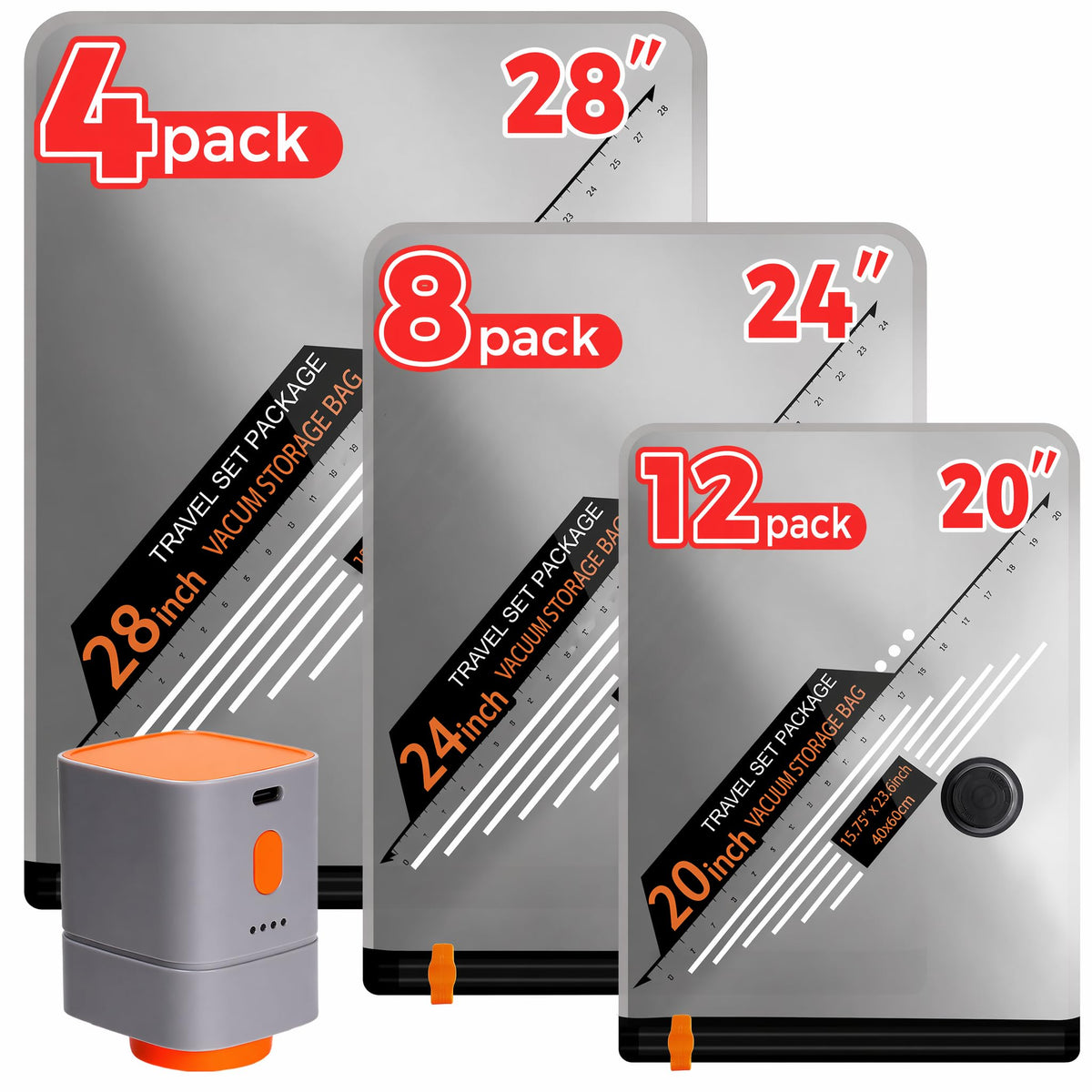 OEODAJ 24-piece travel vacuum bags with pump for efficient packing and organization.