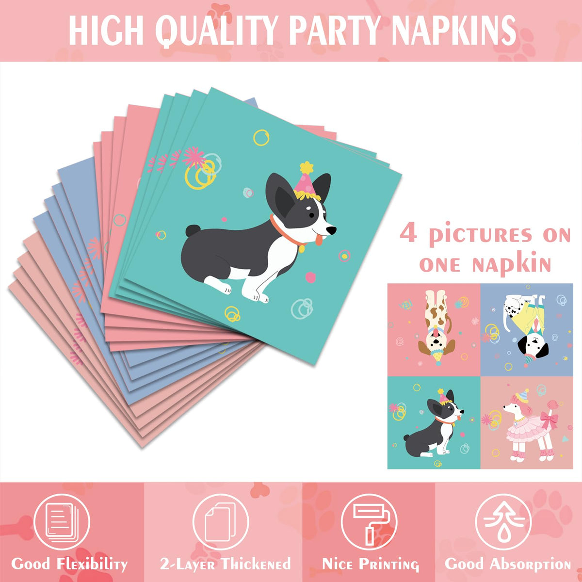 Oevbexos dog birthday 2-ply napkins with puppy themes for soft cleanup
