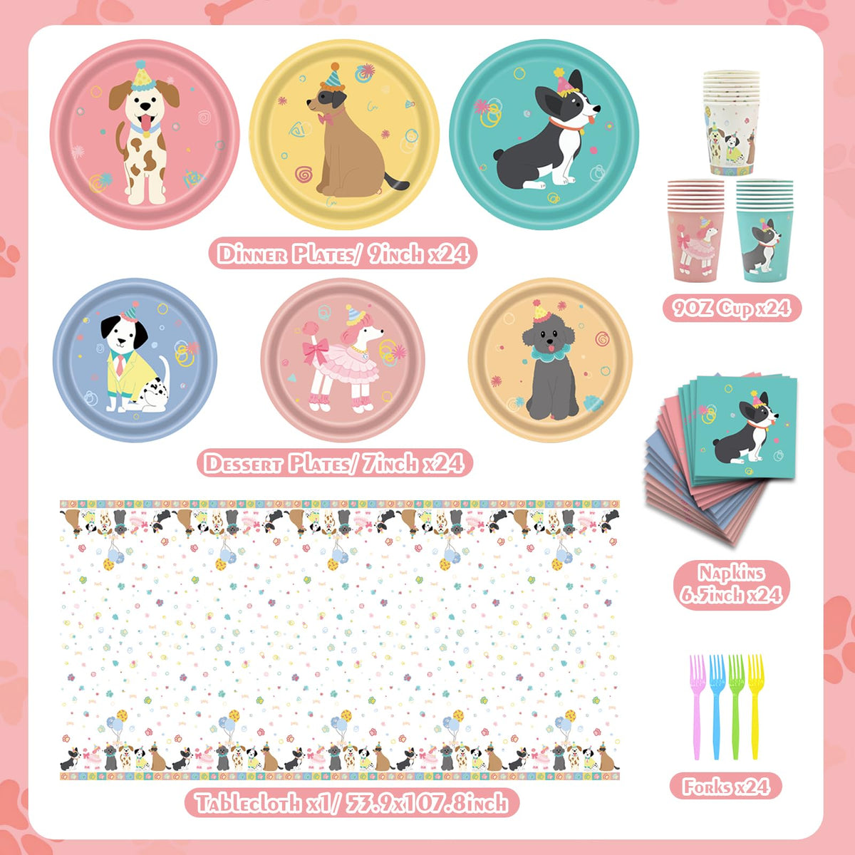 Oevbexos dog birthday 7-inch plates with cute puppy motifs for kids