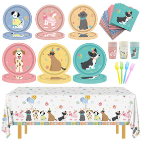 Oevbexos dog birthday 9-inch plates with cheerful puppy designs for festive dining